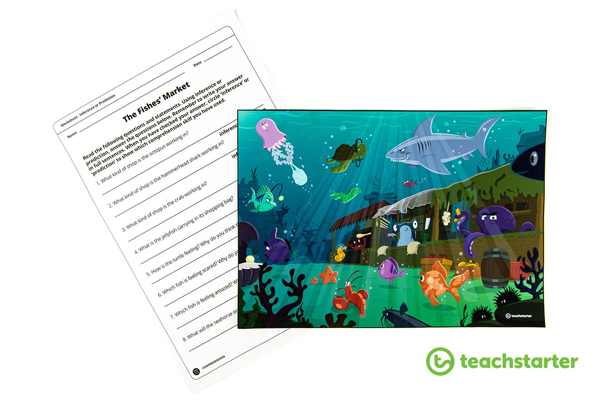 The Fishes' Market inference activity poster and worksheet