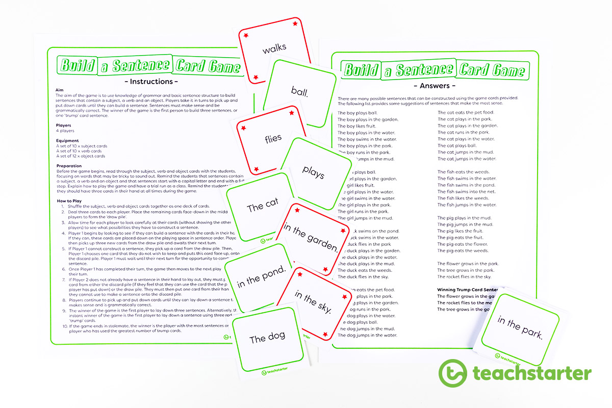 build a sentence card game