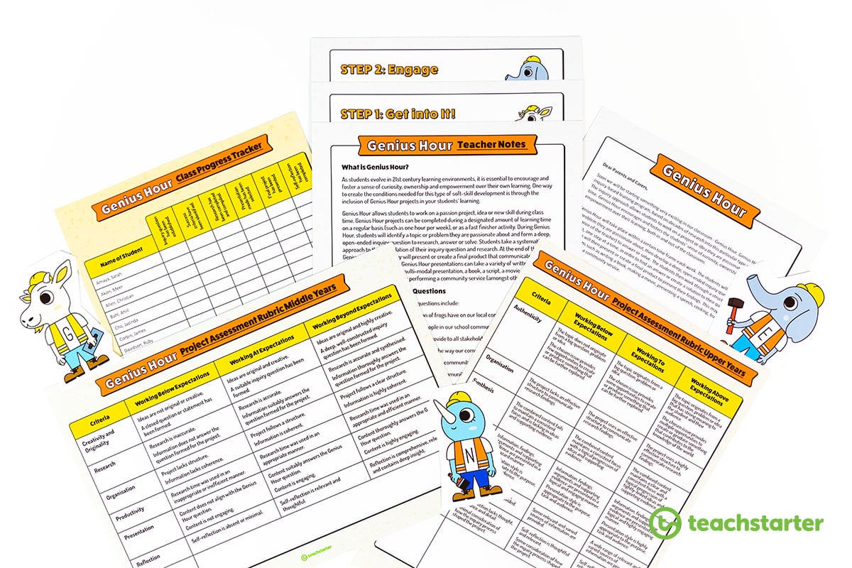 Teacher Notes, Parent Letter and Assessment Rubric for Genius Hour