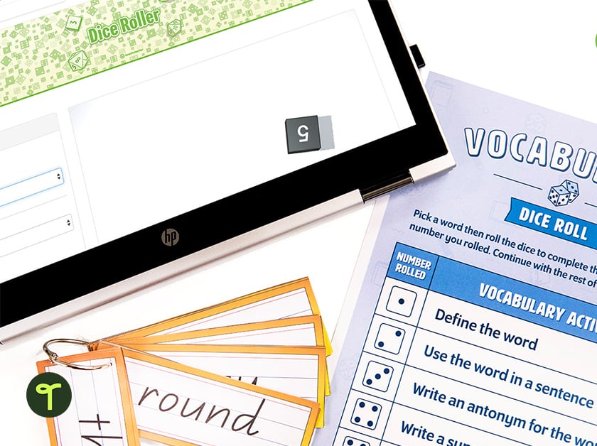 vocabulary dice game with online dice roller
