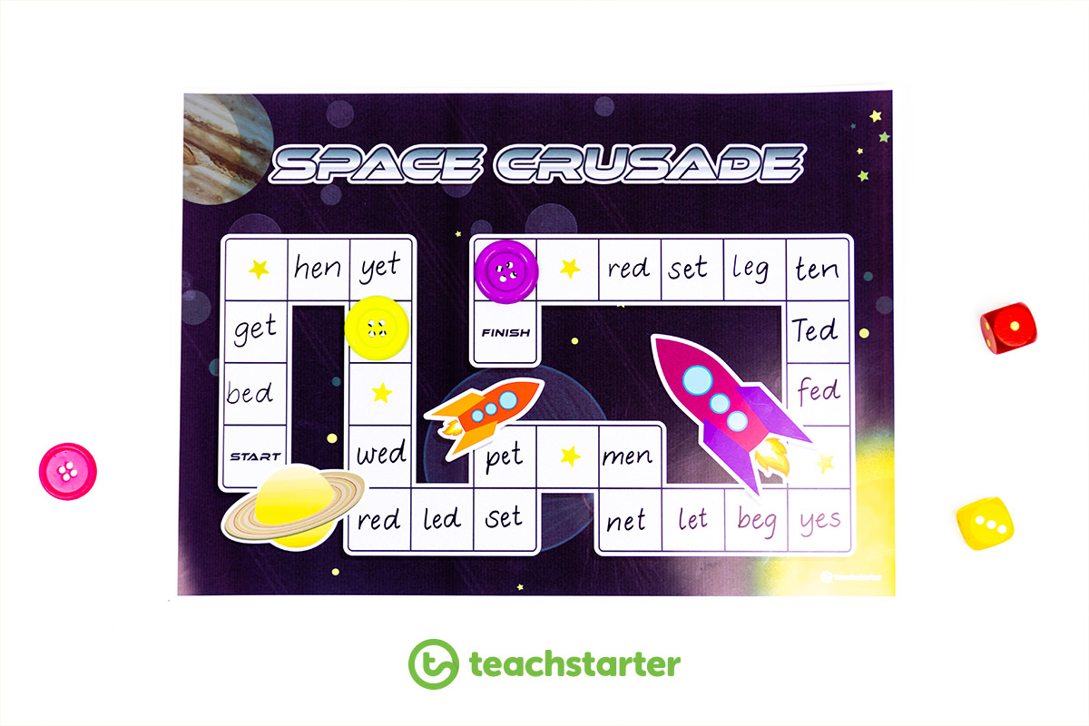 world space week maths english literacy board game sight words CVC