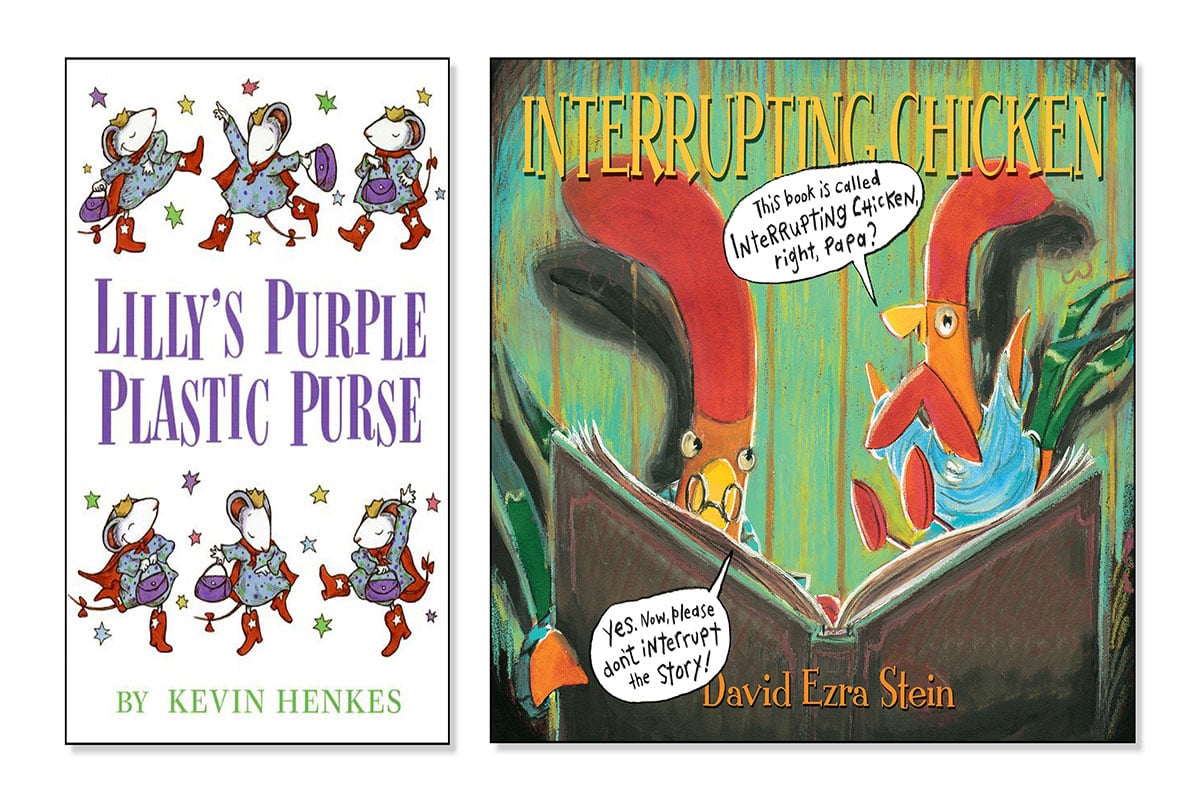 Books about calling out and blurting Lilly's Purple Plastic Purse and Interrupting Chicken
