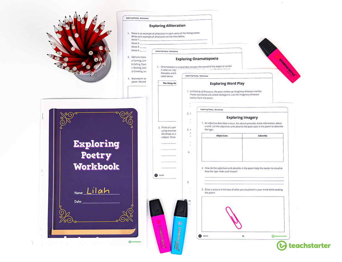 poetry resource folder teaching planning workbook sheets