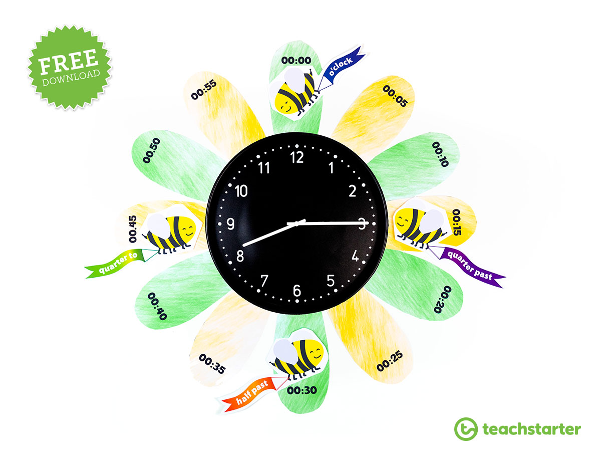 classroom clock flower display math time