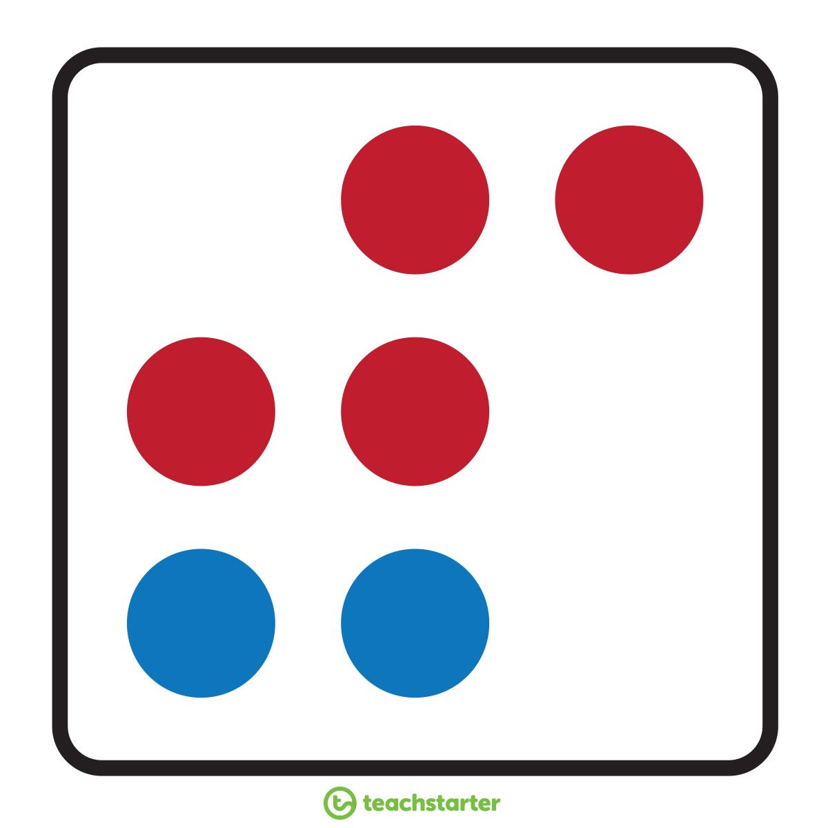 die with red and blue dots used for subitizing in elementary school