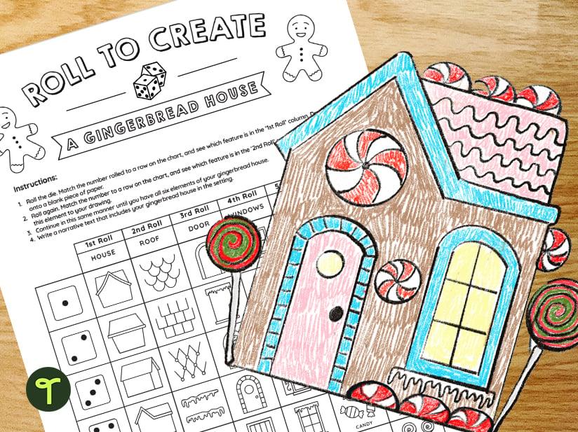 Roll a gingerbread house drawing game
