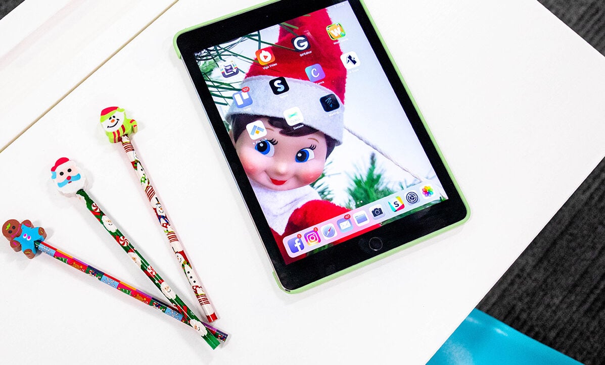 Elf on the Shelf idea for classroom tablets