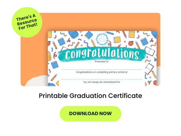 Text reads Printable Graduation Certificate underneath an image of the certificate. There is a green download now button below