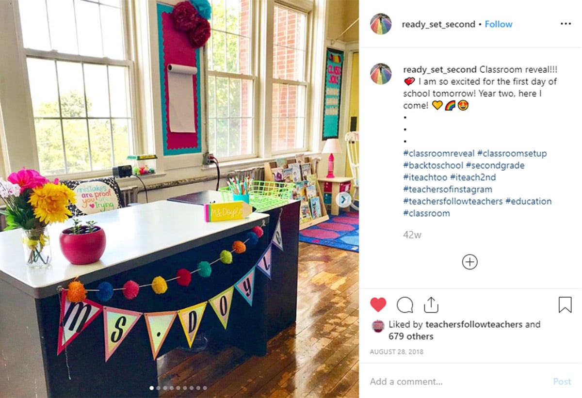 #teacherdesk - teacher desk organisation goals! This beautiful desk is lit with wonderful windows