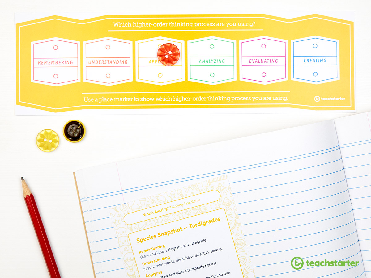 Make higher-order thinking visible with these desk plates.
