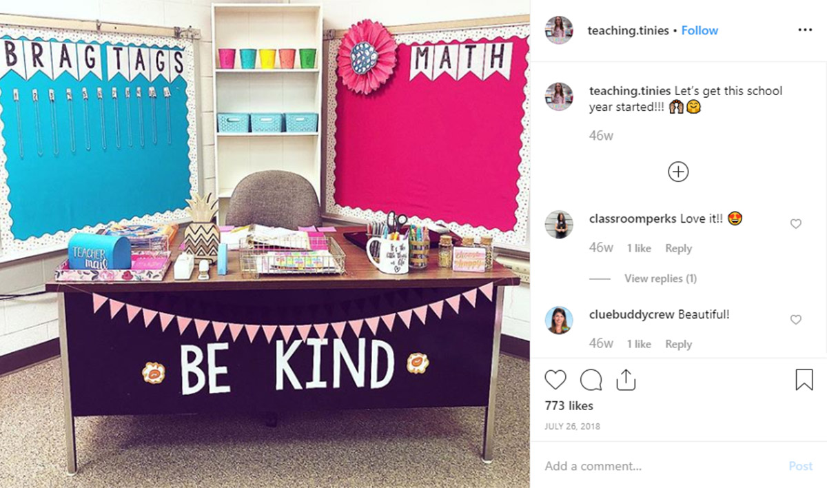 Teacher Desk Organisation - Be kind! Use your desk to promote positive messages.