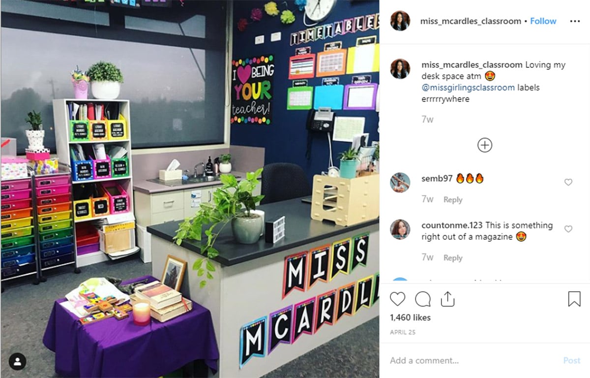 #teacher desk - teacher desk organisation goals - Amazing what a pop of colourful storage can do!