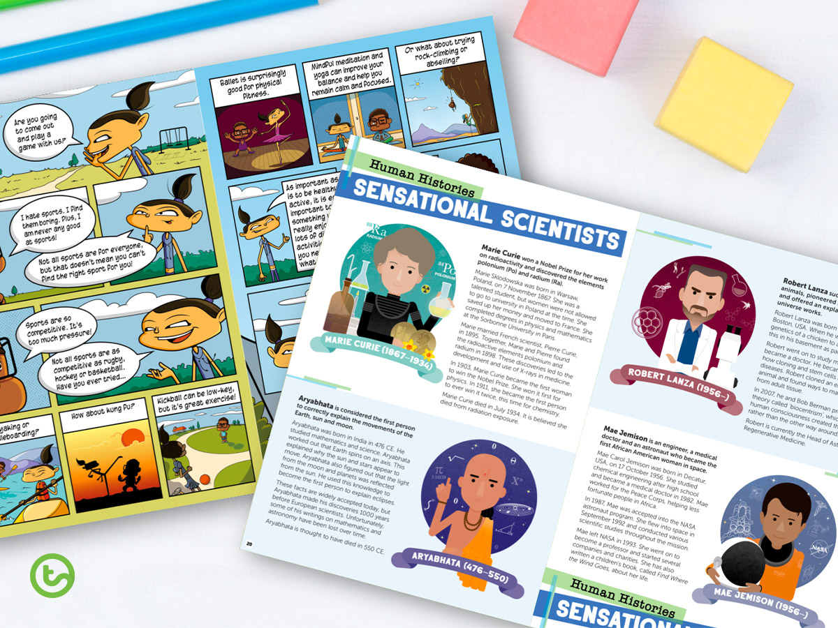 Find 10 different text types in this magazine for students. 