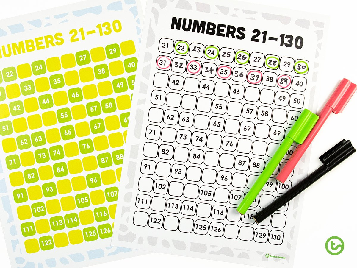 Use numbers chart for maths warm-up ideas.
