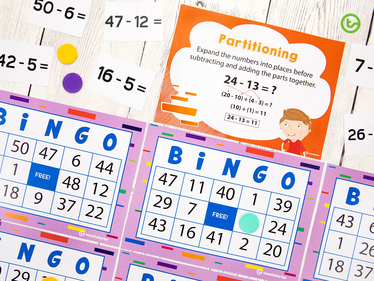 Subtraction Bingo cards