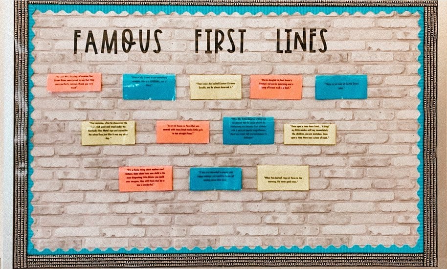 interactive bulletin board with the words famous first lines and lines from books