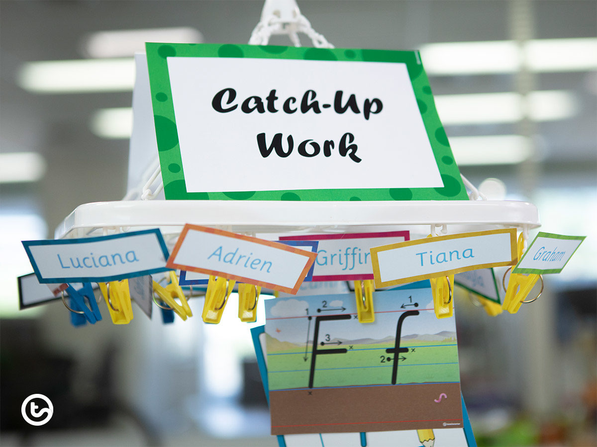 Hacks to help students catch up on missed work - hang work from a hanger