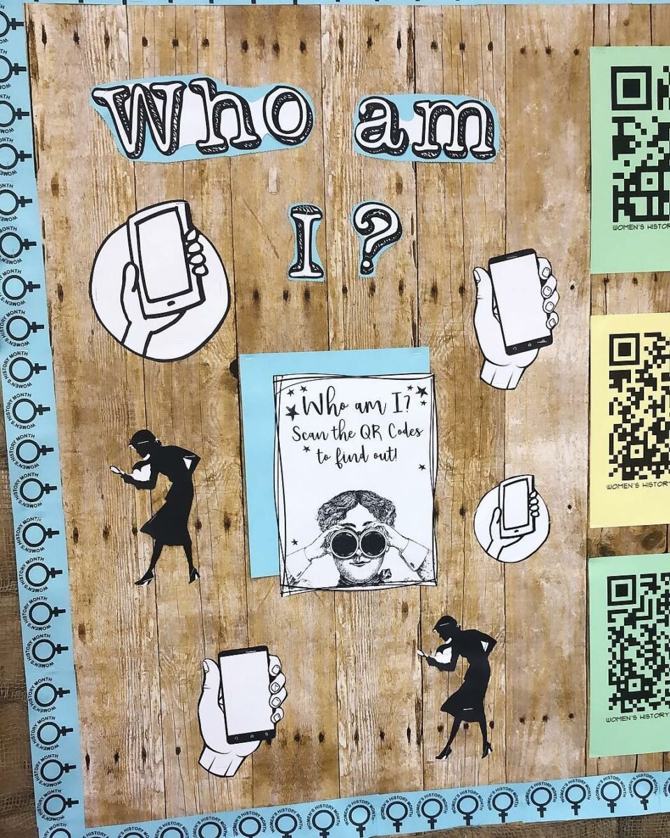 interactive bulletin board who am I QR codes