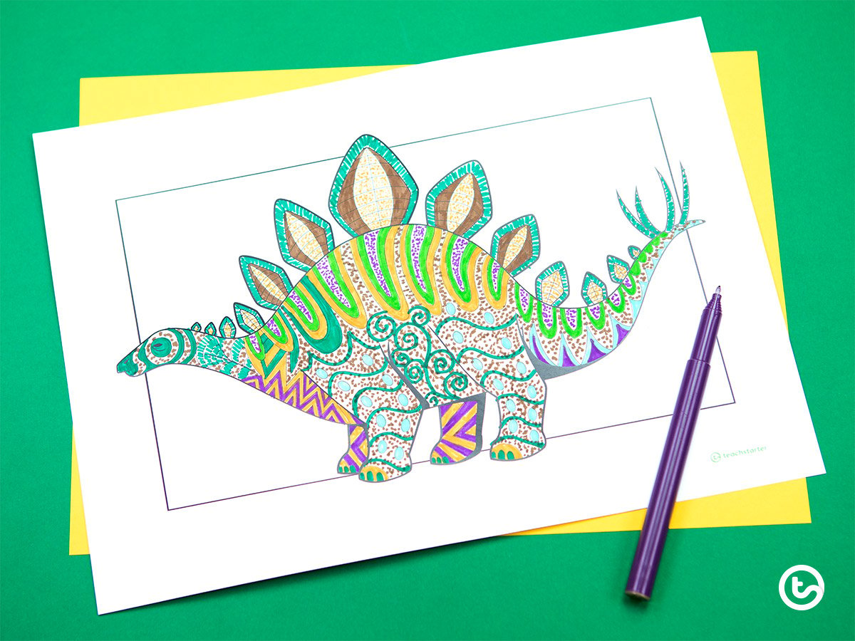 Mindful Colouring Pages - Dinosaur