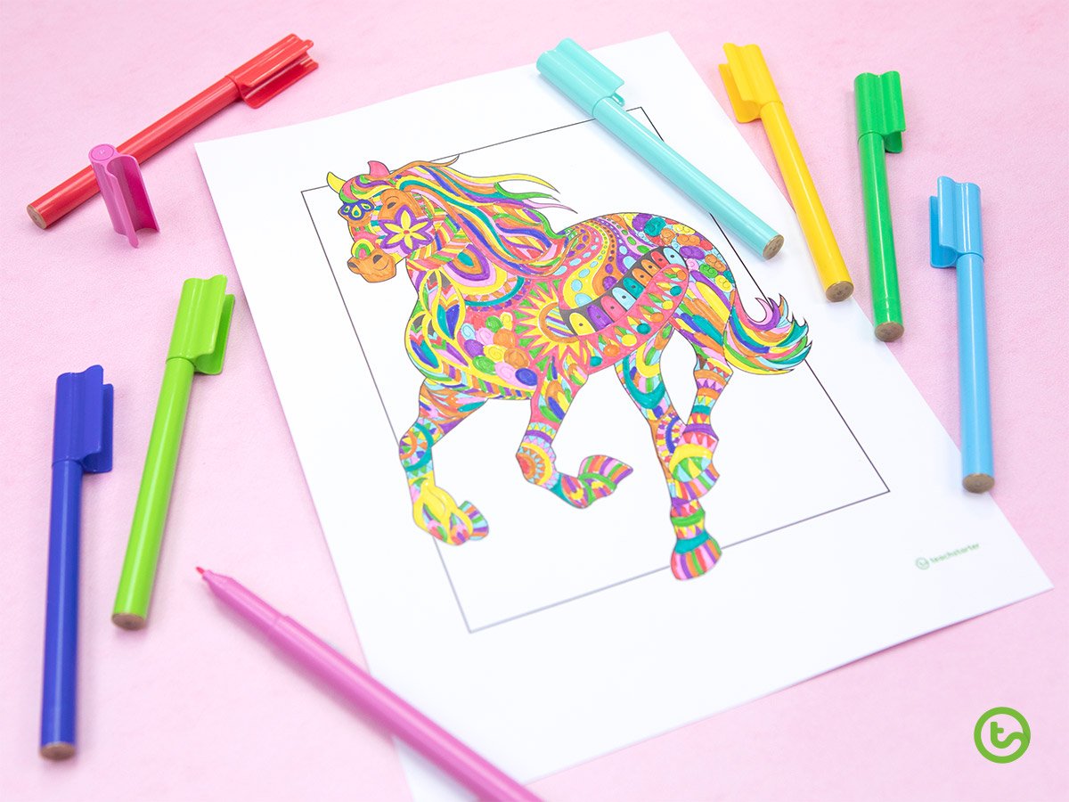 Mindful Colouring Pages - Horse