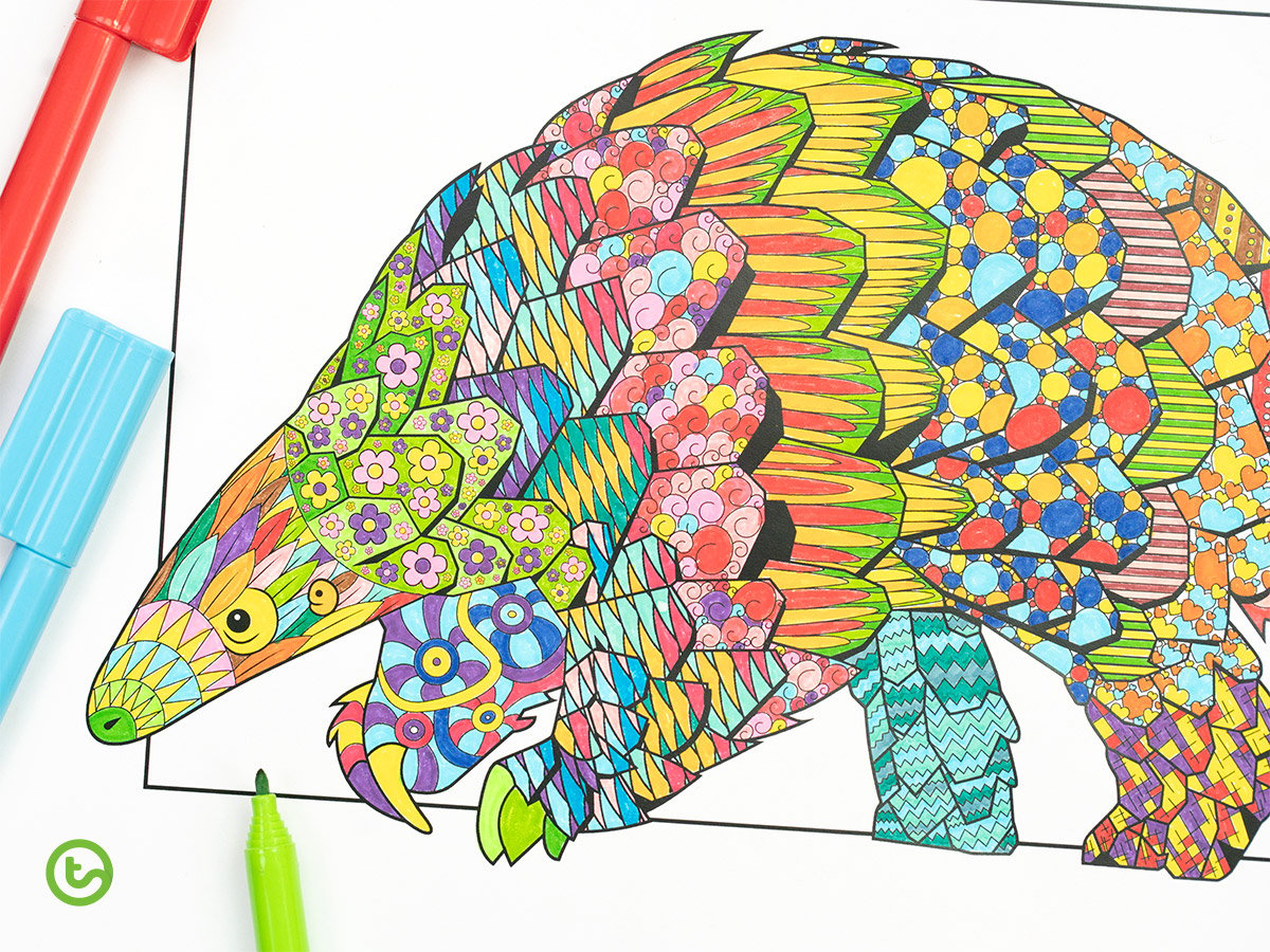 Mindful Colouring Pages - Pangolin