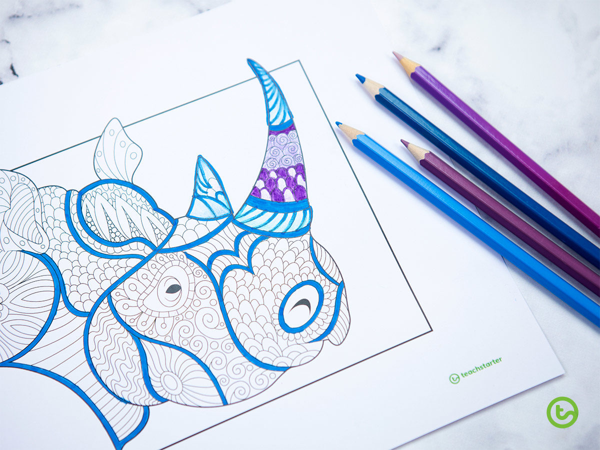 rhino mindful coloring page printable