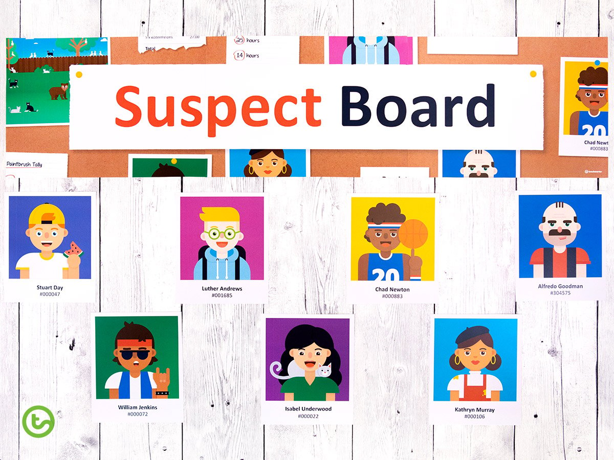 Suspect board for addition detectives for kids resource