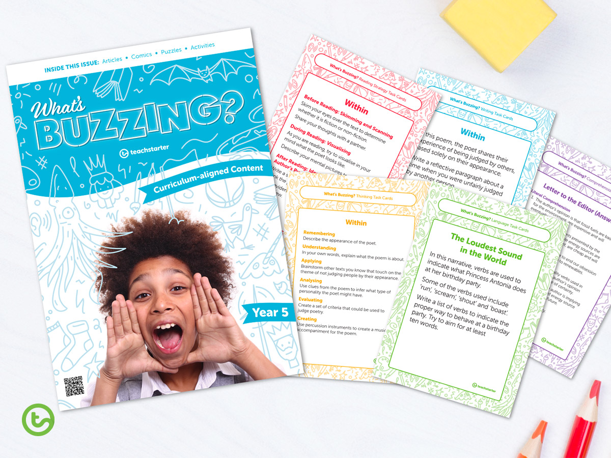 five literacy rotation task cards to be used in conjunction with the Year 5 magazine.