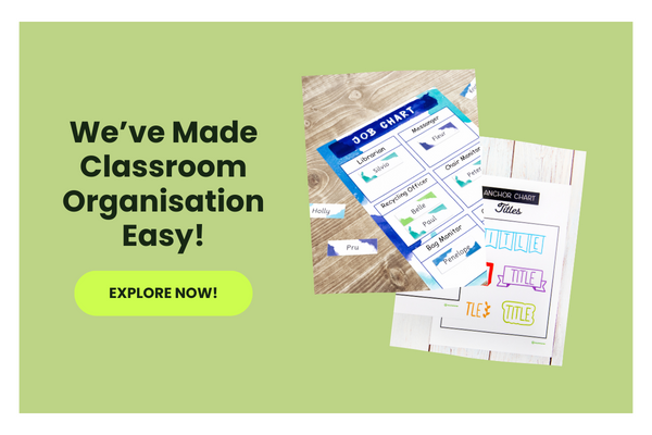 Text reads We’ve Made Classroom Organisation Easy! beside photos of teachers' organisation resources