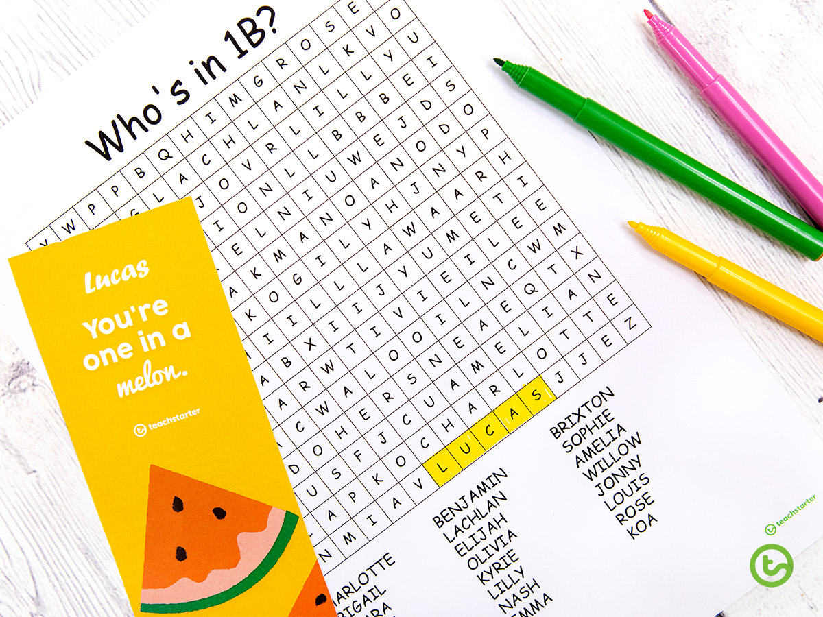 First day of school word search and back to school gift for students