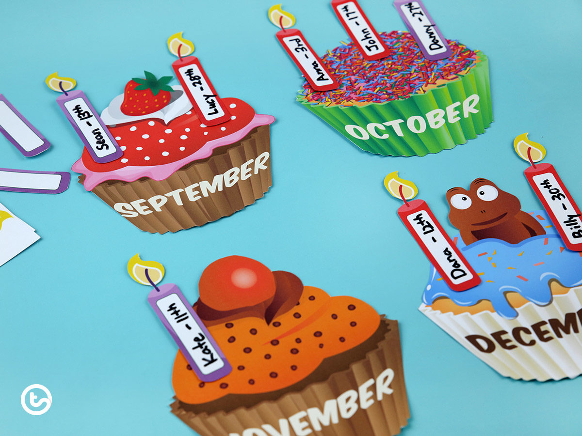 Printable cupcake birthday display for the classroom