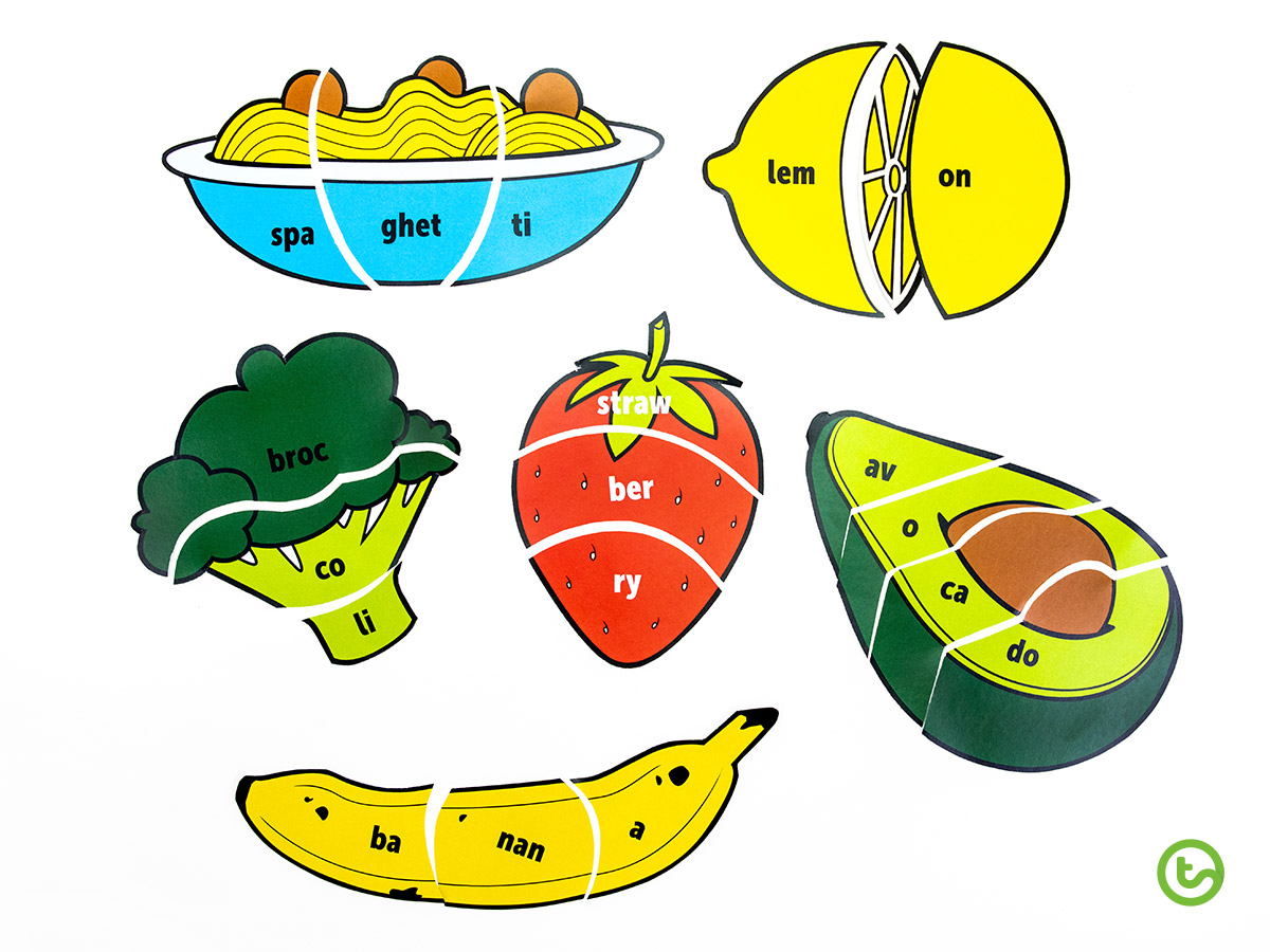 a Food-Themed Syllable Puzzle for kids