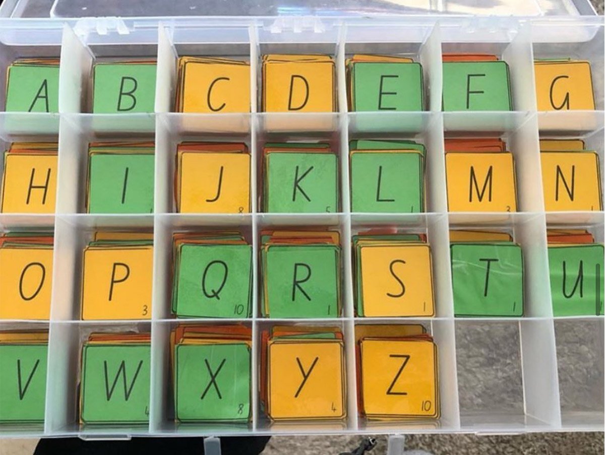 Letter tiles storage solution for the classroom