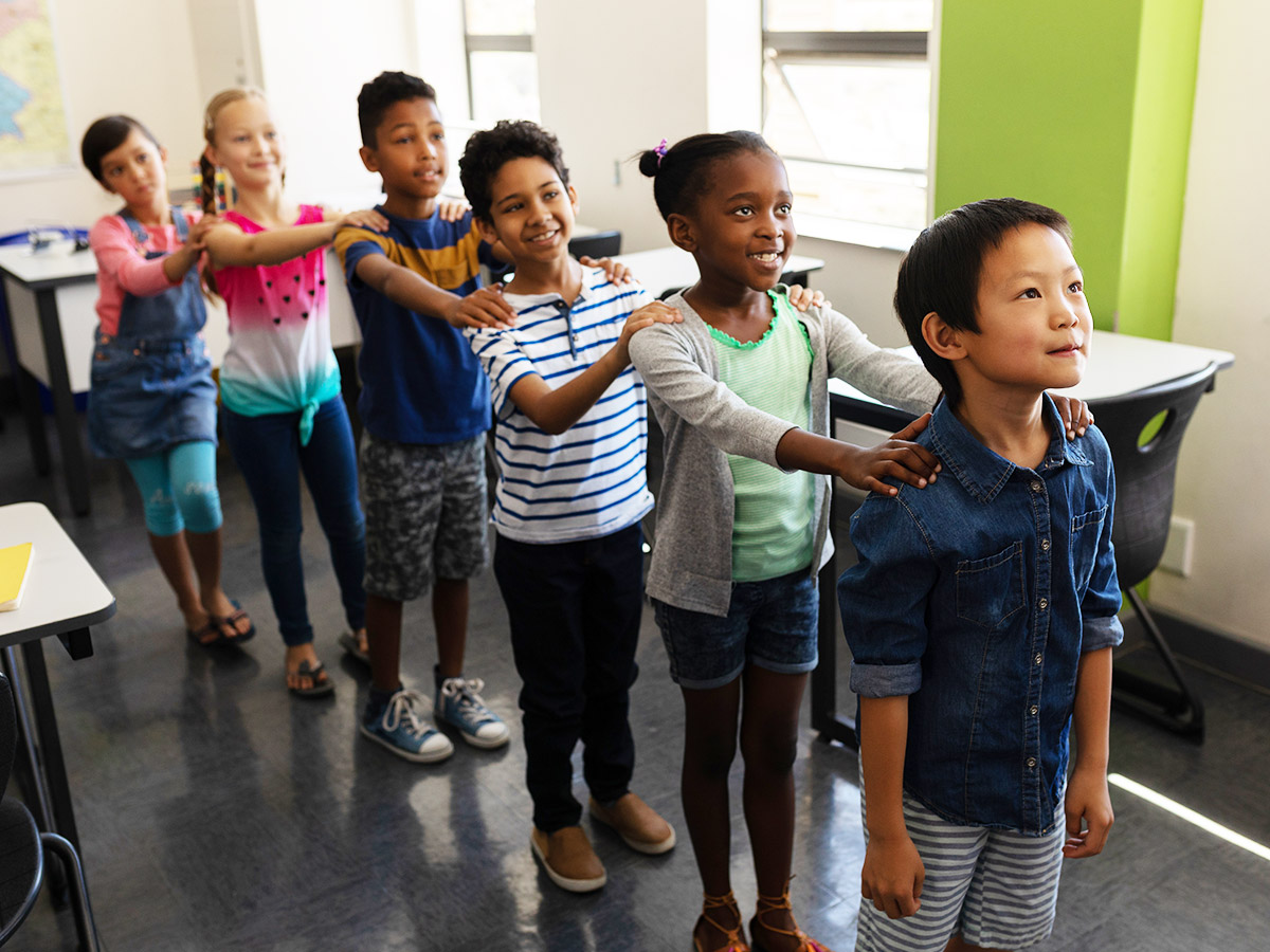 children lining up in classroom