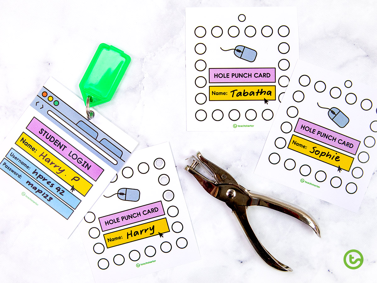 Computer hole punch cards for students