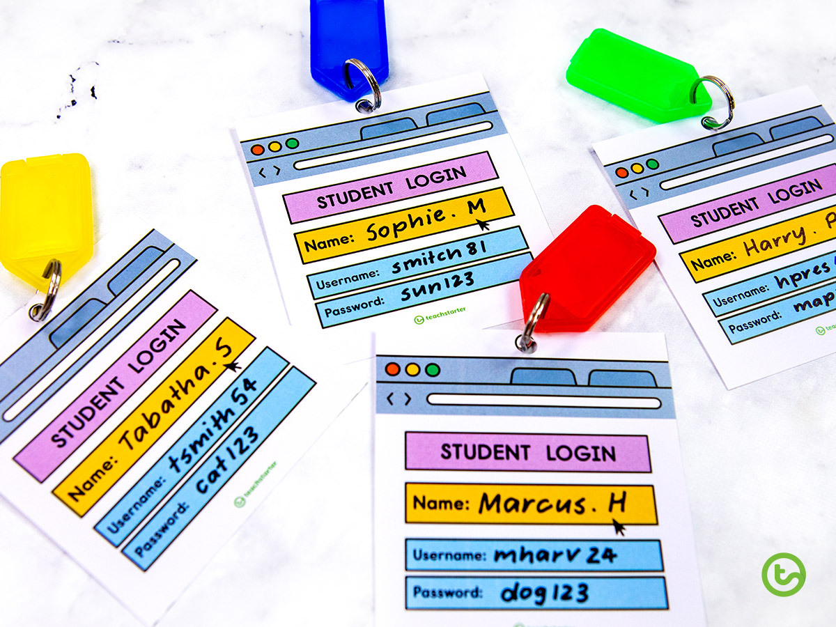 Editable student login computer cards