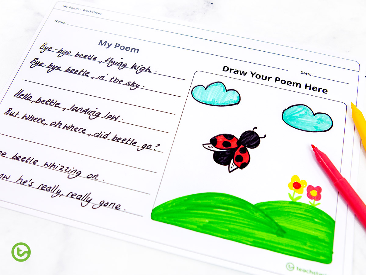 A printable poetry worksheet ideal for early years. 