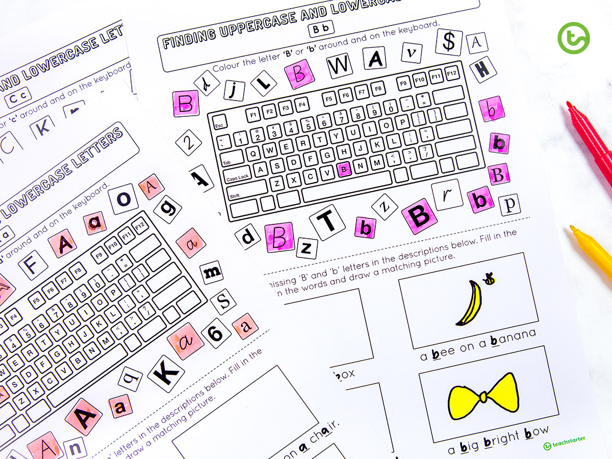 Recognising lowercase and uppercase letters worksheets