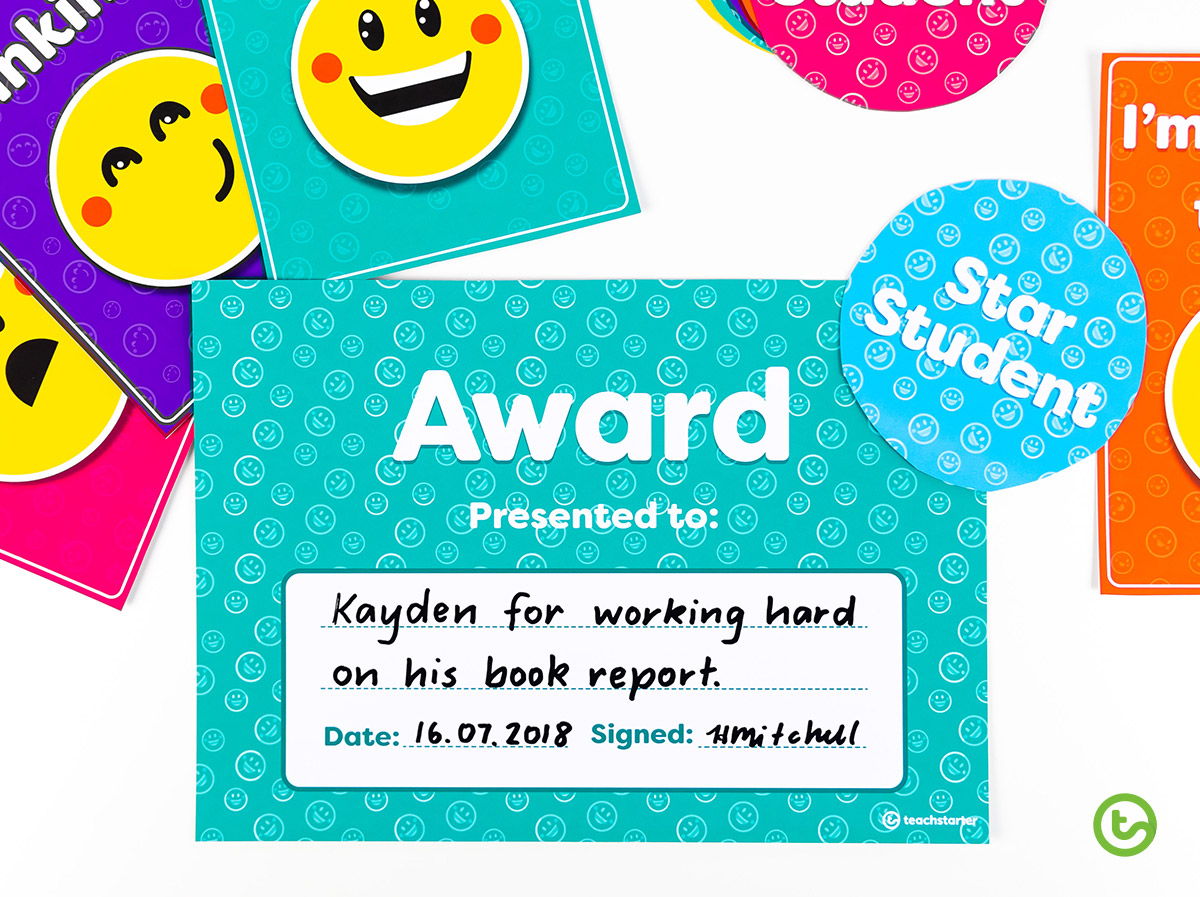 Downloadable student awards and certificates - emoji-themed