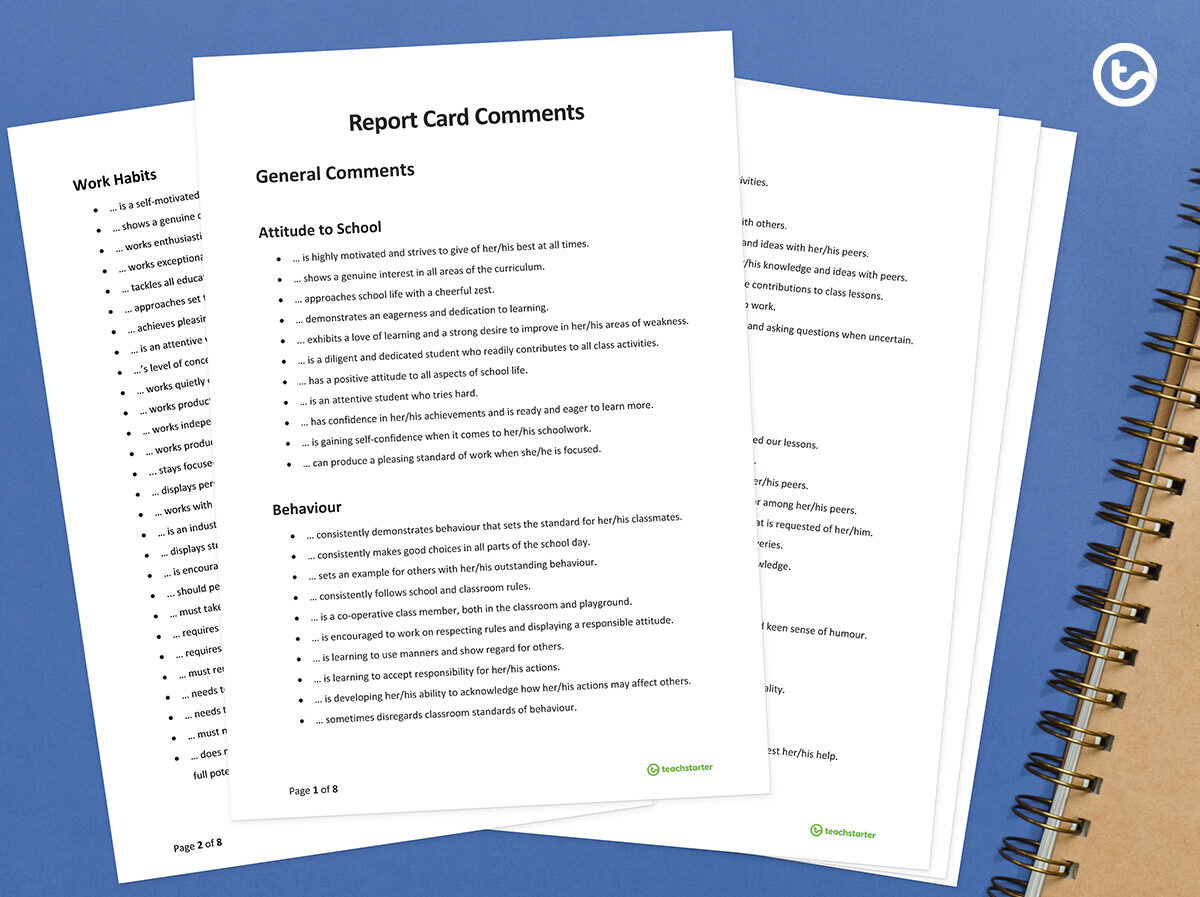 Free report card comment bank