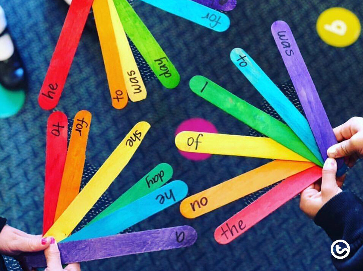 rainbow craft sticks with sight words written on them to play boom sticks game
