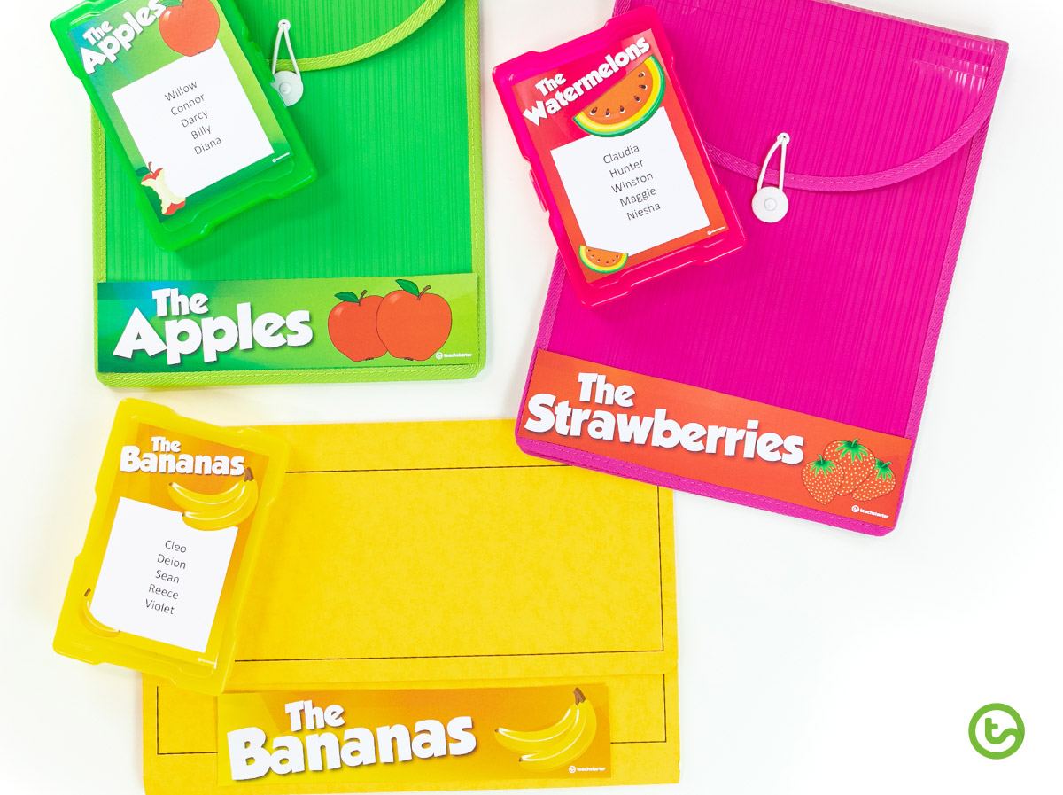 color coded classroom labels themed around fruit