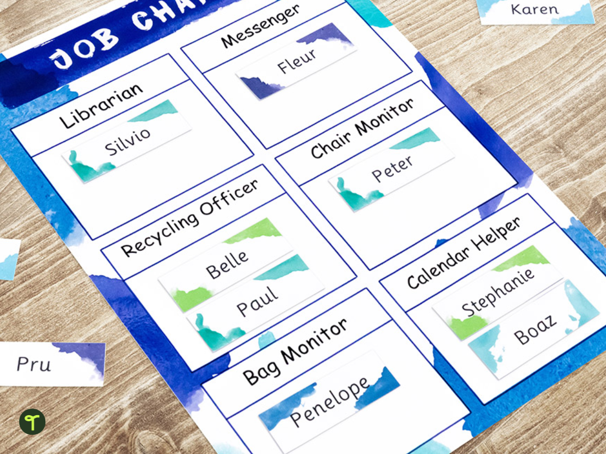 A classroom using the Teach Starter classroom job chart resource