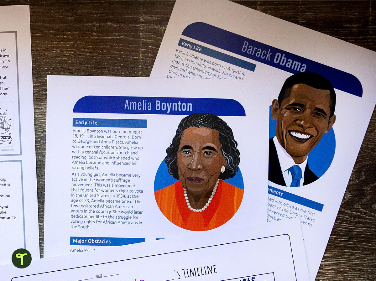 Amelia Boynton and Barack Obama biography activities