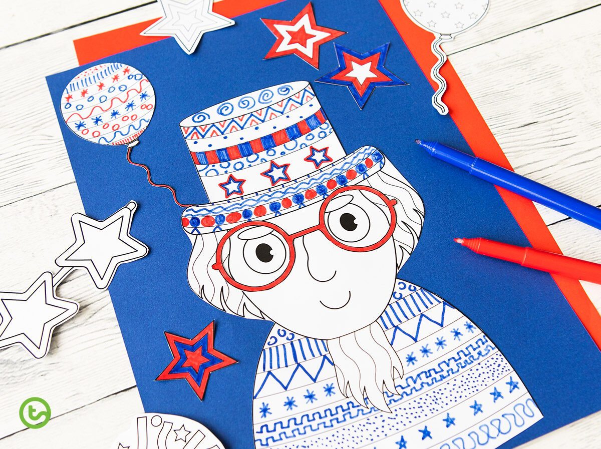 Presidents' Day coloring activity with uncle sam