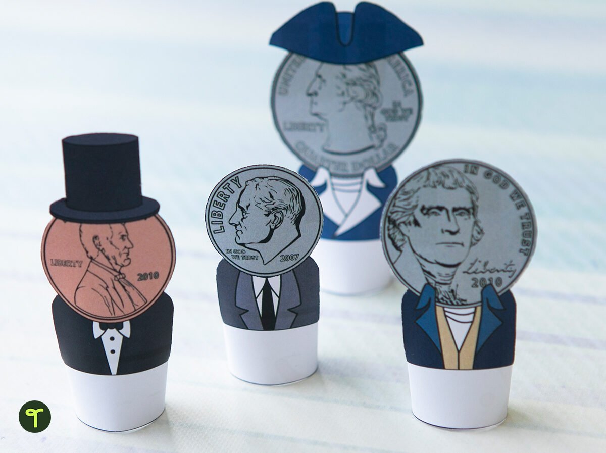 coin finger puppets with us presidents