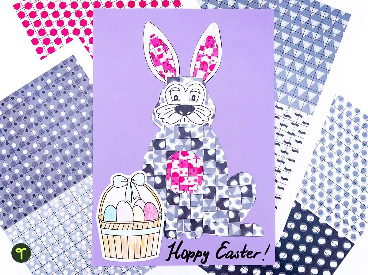 easter bunny mosaic art activity for kids