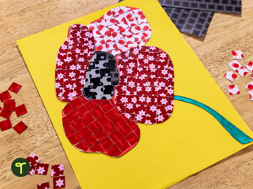 poppy mosaic craft for anzac day or remembrance day
