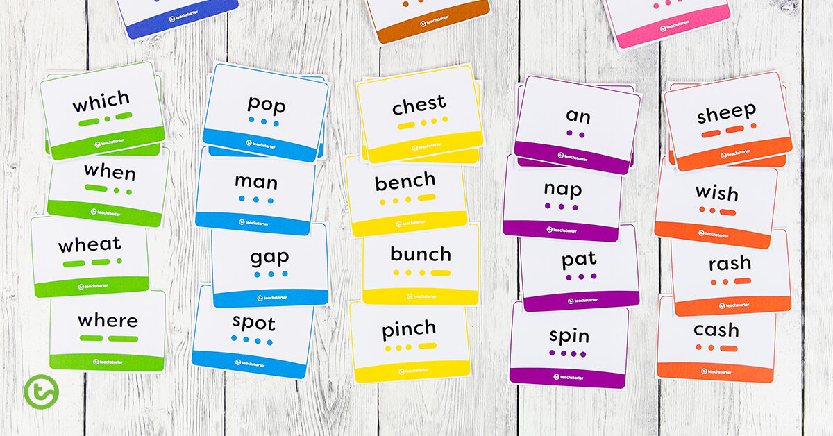 Phonics Flashcards Words Sounds Speak Write Read Colour-Coded Literacy Skills 