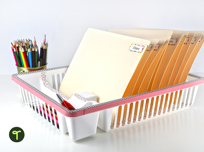 classroom organization using a dish rack